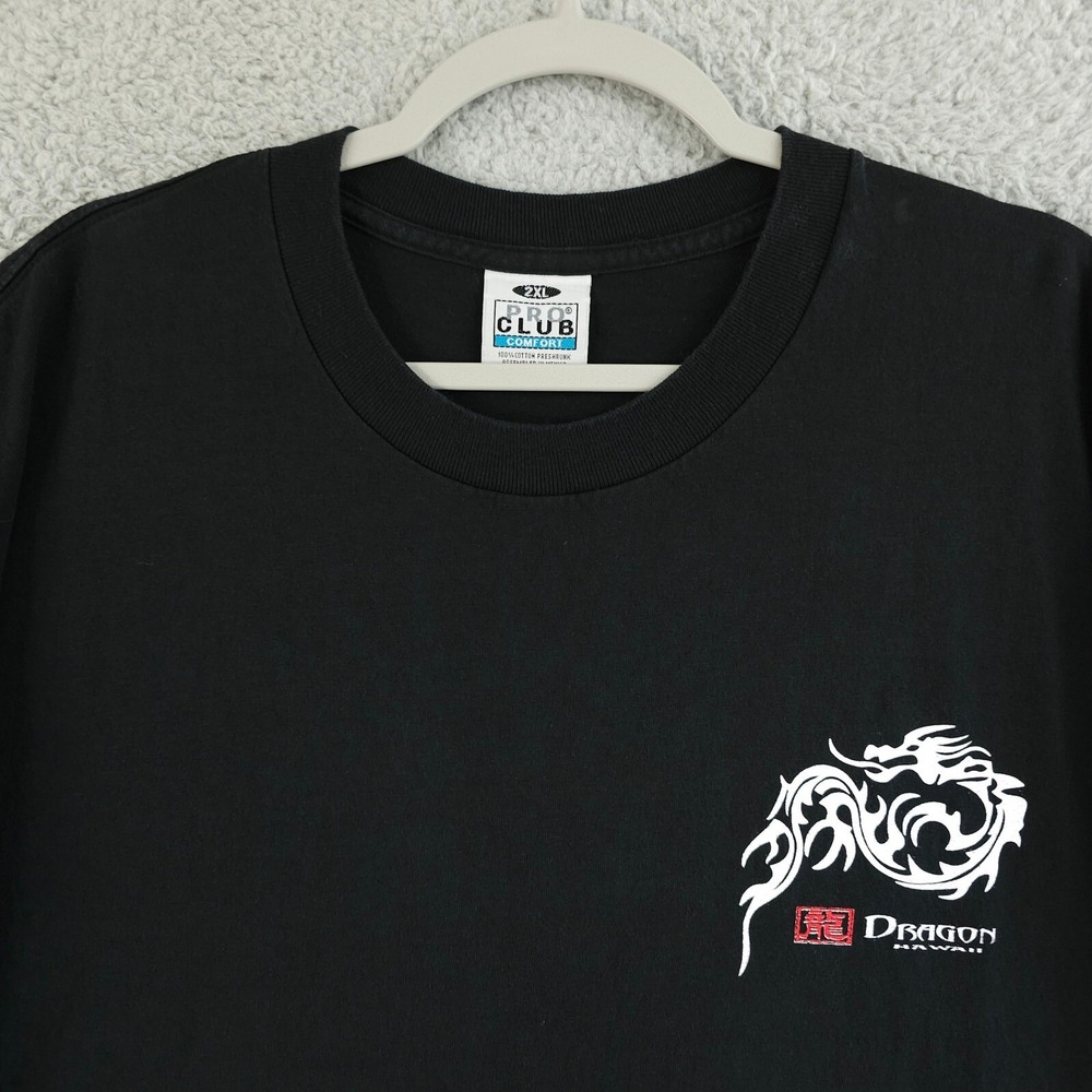Vintage Hawaii Shirt Mens 2XL Black White Dragon Graphic Crew Neck Y2K Pro Club - Picture 8 of 13
